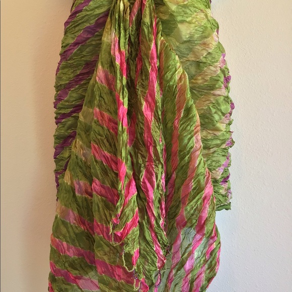 New Green Striped Beach Scarf Wrap Pareo Curtain - Picture 6 of 11